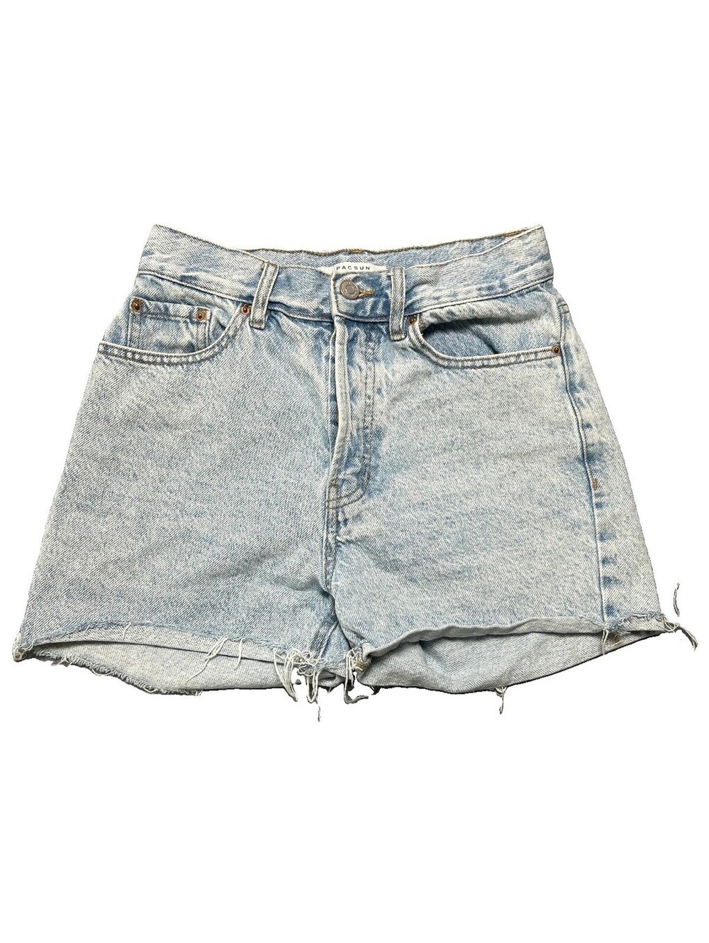 PacSun Girlfriend Denim Shorts Women's 25 High Rise Raw Hem Light Wash Jean